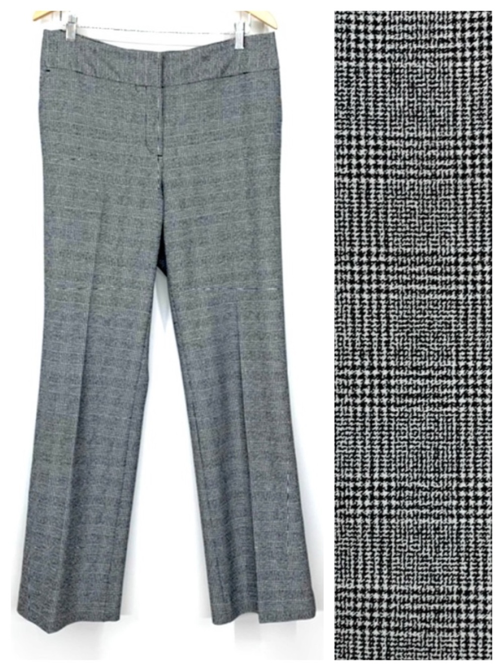 Ann Taylor Black & White Gray Look Micro Houndstooth Plaid Creased Dress Pants
